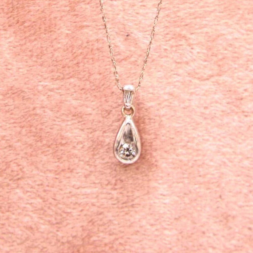 14kt White Gold Diamond Drop Round Baguette Dainty Chain Necklace 20"